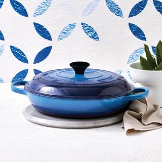Offer valid on Cast Iron 30cm Shallow Casserole Azure, 3Ply Stainless Steel 28cm Uncoated Frying Pan and Toughened Non Stick 26cm Sauté Pan.
