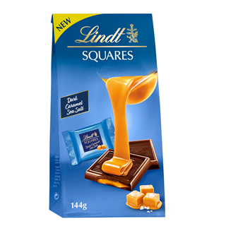 * Lindt Squares Dark Caramel Sea Salt Beutel 144g, 1 + 1 gratis