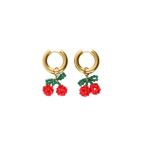 Oorringen met rode kralen cherry